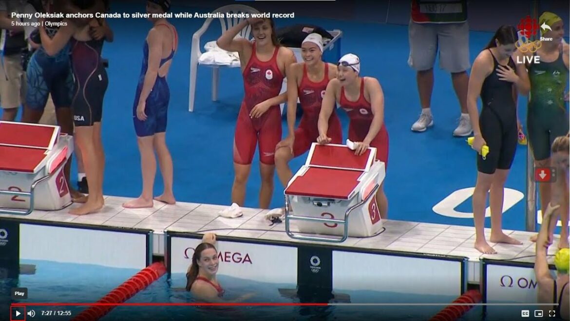 La première médaille du Canada au relais 4x100 mètres libre féminin des Jeux olympiques de Tokyo