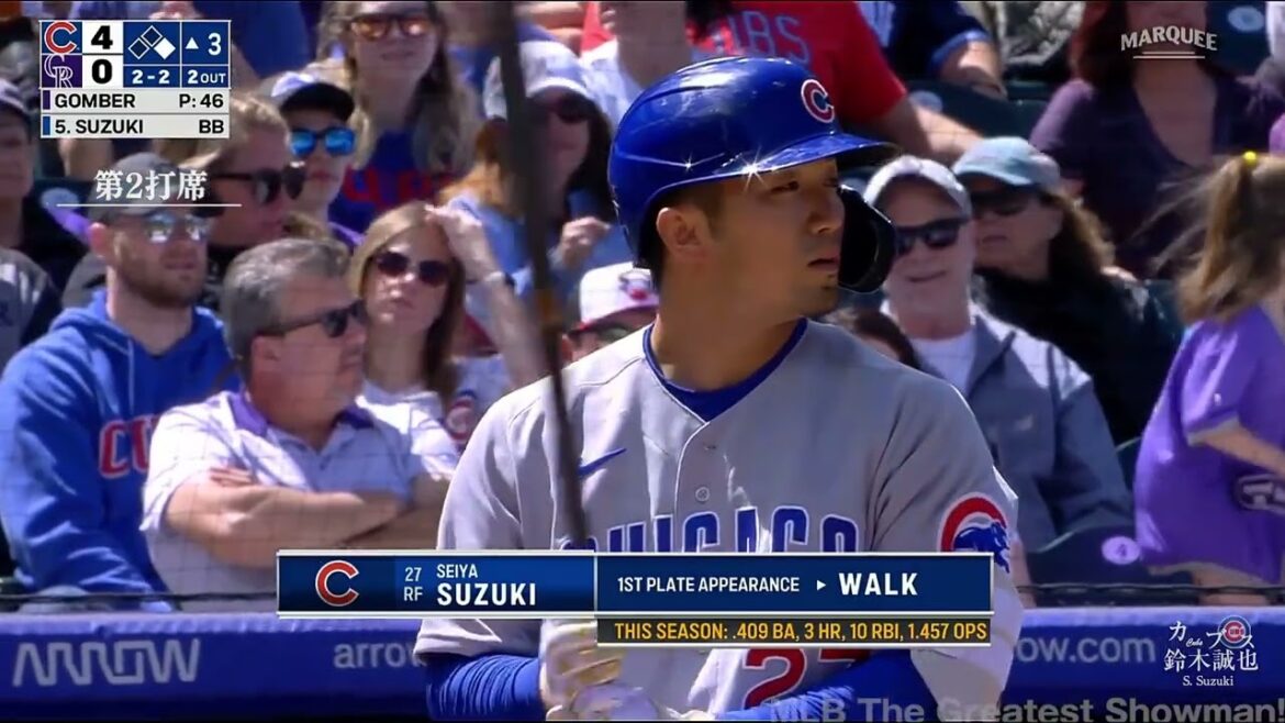 [Seiya Suzuki]Coup de circuit n ° 4 avec de grandes acclamations en territoire ennemi! 4 HRs en 9 matchs depuis ses débuts.