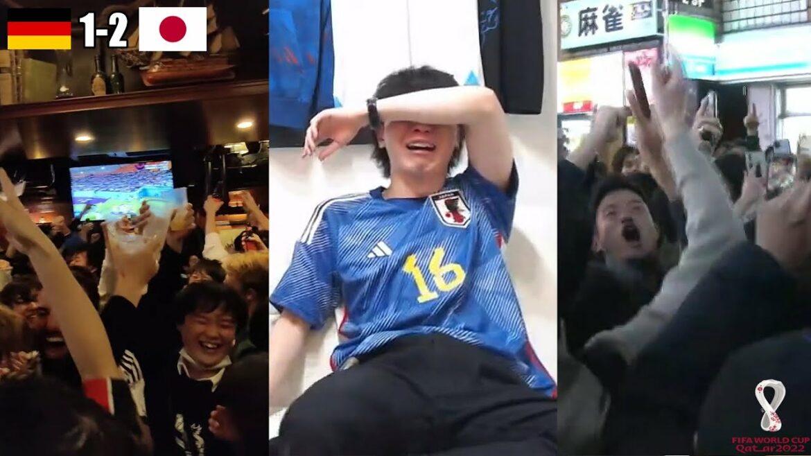 Les fans japonais complètement fous réagissent au but 2-1 et à la victoire contre l'Allemagne en Coupe du monde