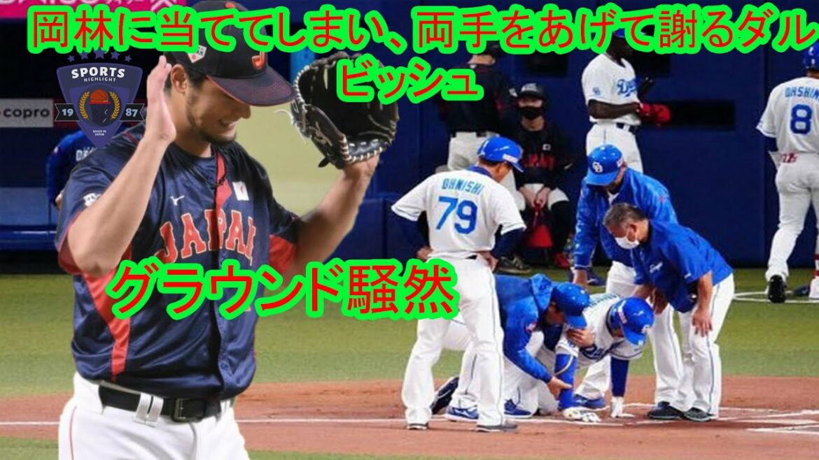 Agitation au sol Les 150 km de Darvish ont touché le genou droit d'Okabayashi, et Okabayashi n'a pas pu se lever et a été expulsé. La situation inattendue a provoqué un tollé dans la région.