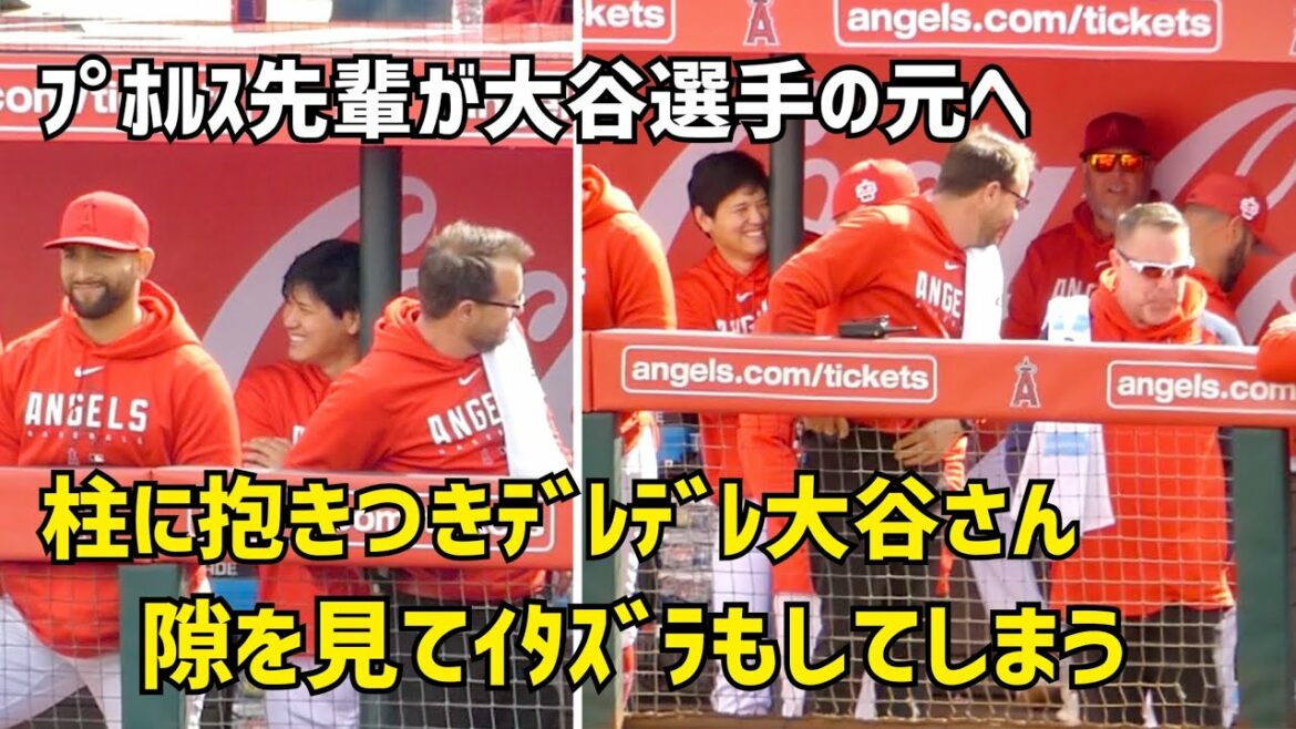 M. Deredere Ohtani étreignant un pilier L'incident où M. Ohtani, qui parlait à Pujols senior, a eu un grand sourire Shohei Ohtani Angels Shohei Otani