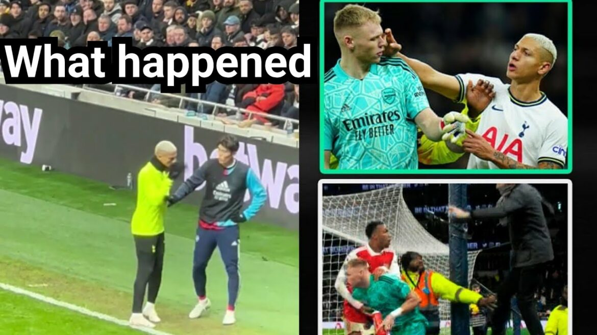 Richarlison bouscule le gardien Ramsdale et frappe Tomiyasu