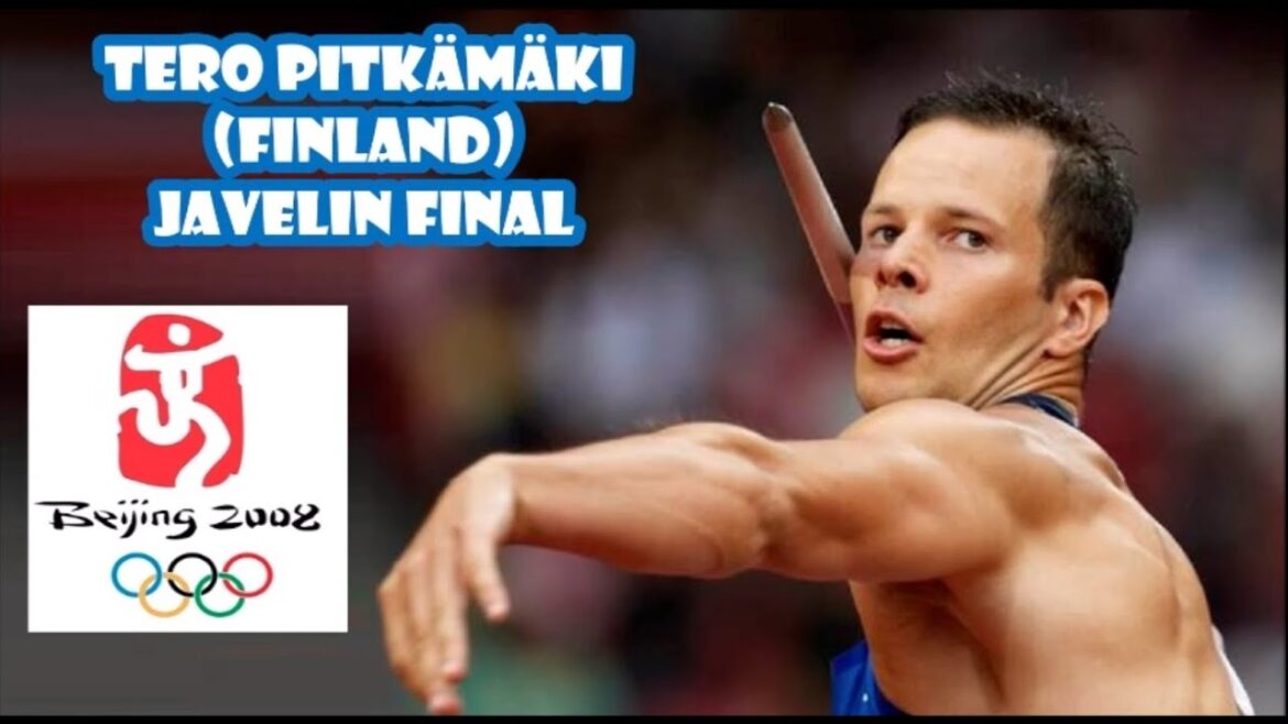 Tero Pitkämäki (Finlande) finale du javelot aux Jeux olympiques de Pékin 2008.
