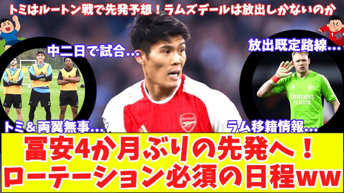 [Tomiyasu commence la formation pour la première fois en 4 mois !!  ]Prédiction du lanceur partant pour le match d'Arsenal Tomiyasu contre Luton ! La rotation des horaires surchargés est indispensable ! Ramsdale n’a-t-il pas d’autre choix que de partir ?