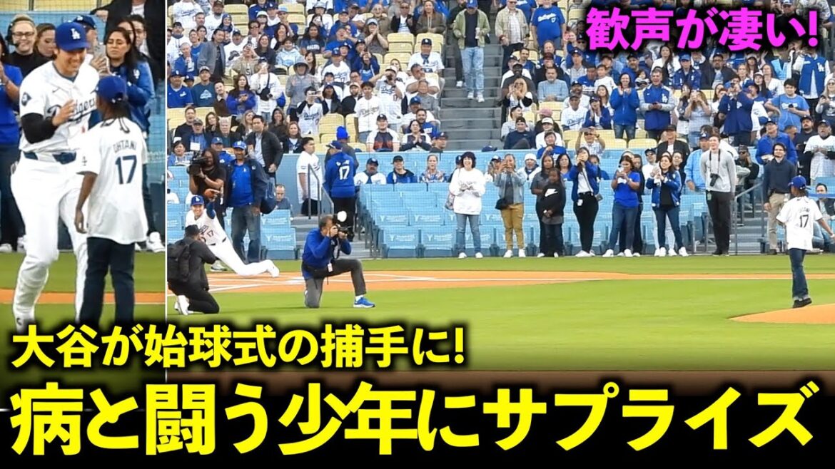 Les meilleurs sourires et bravo ! Shohei Otani devient receveur surprise pour le premier lancer d'un jeune garçon luttant contre la maladie ![Images locales]17 mai, match 1 des Dodgers contre les Reds