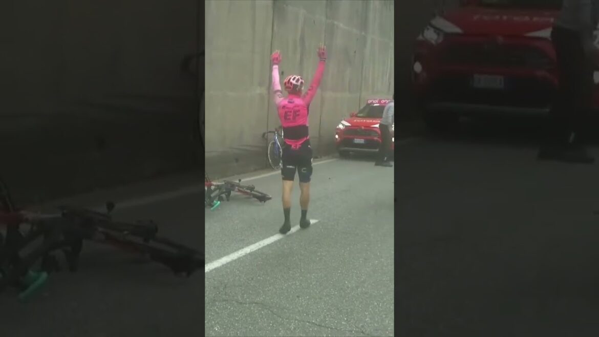 OUCH 😩 Bettiol is knocked off his bike by an official who was helping with another crash 😱 #crash