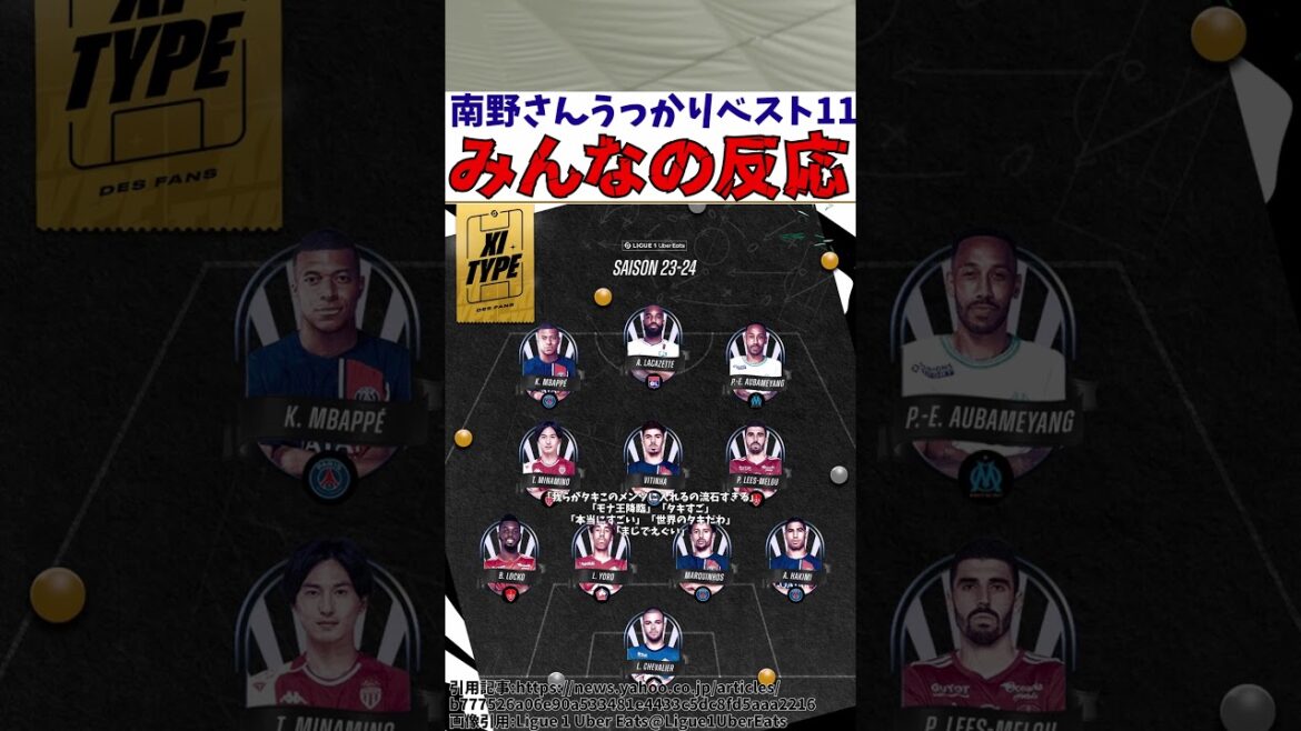 [Équipe nationale de football du Japon]Réaction de tous face au meilleur 11 de la ligue française par inadvertance de Takumi Minamino de Monaco[Commentaire de football lent]#Commentaire de football lent #Football #shorts