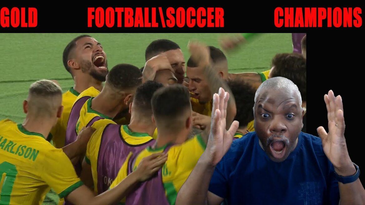 Réagissez au Brésil contre l'Espagne |  Médaille d'or du football masculin aux Jeux olympiques de Tokyo 2020 |  NBC Sports, Football |  Court