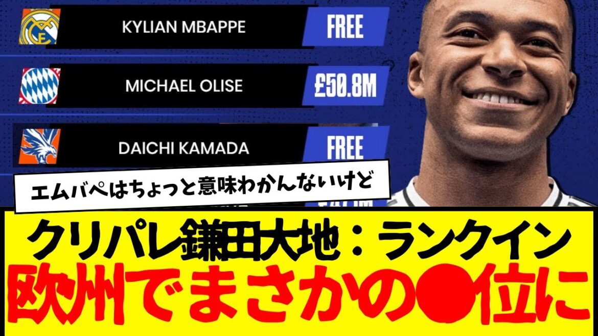 Daichi Kamata de Crystal Palace est classé 〇〇 dans le classement européen wwwwww Je ne comprends tout simplement pas Mbappé.