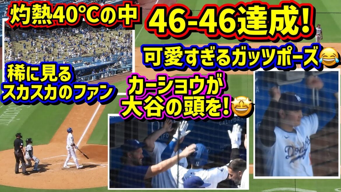 torride n ° 46!! ️Le moment où Otani a réalisé 46-46, c'était tellement mignon que Kershaw est arrivé…🤩[Images locales]9/8 contre Guardians ShoheiOhtani HomeRun