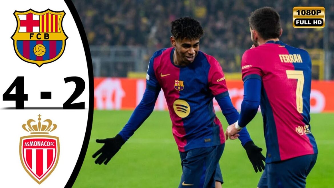 Barcelone contre AS Monaco 4-2 • Faits saillants de la Ligue des Champions et tous les buts 2024 • Résultats de football d'hier soir