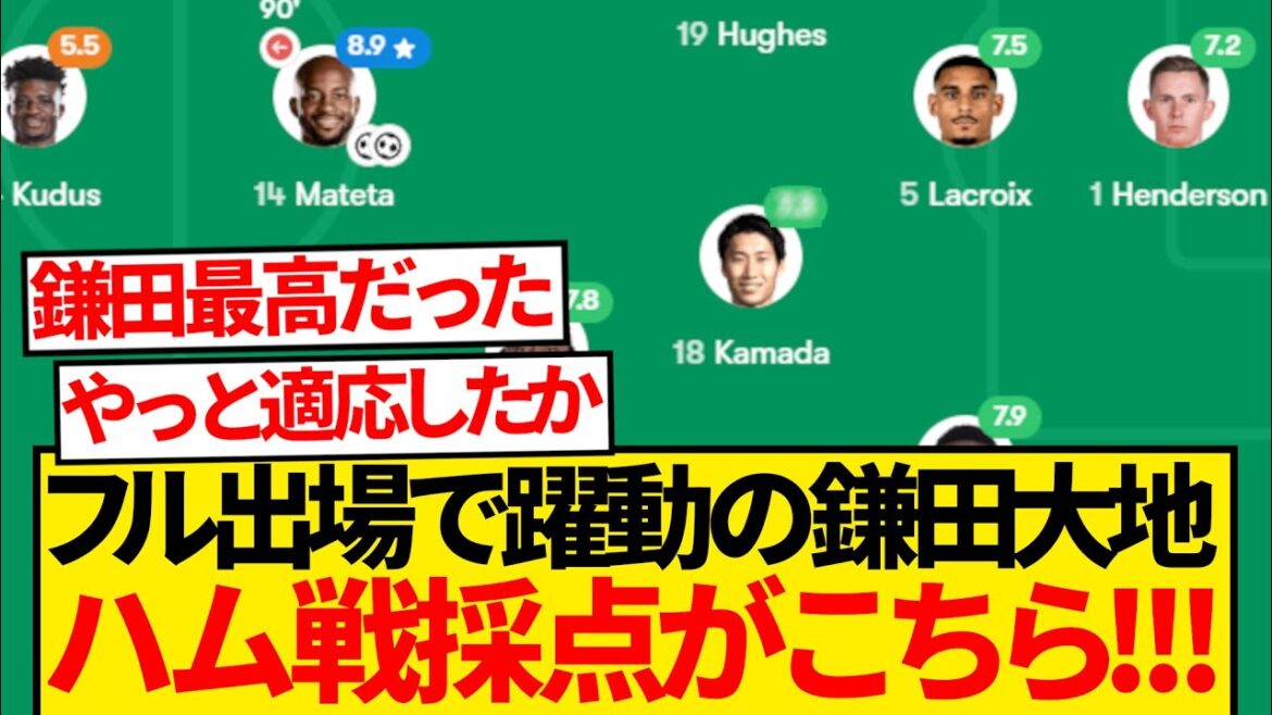 [Super bonne nouvelle]Daichi Kamata, qui a joué le match complet pour la première fois en 5 matchs, est dynamique, et voici son score contre West Ham ! ! ! !