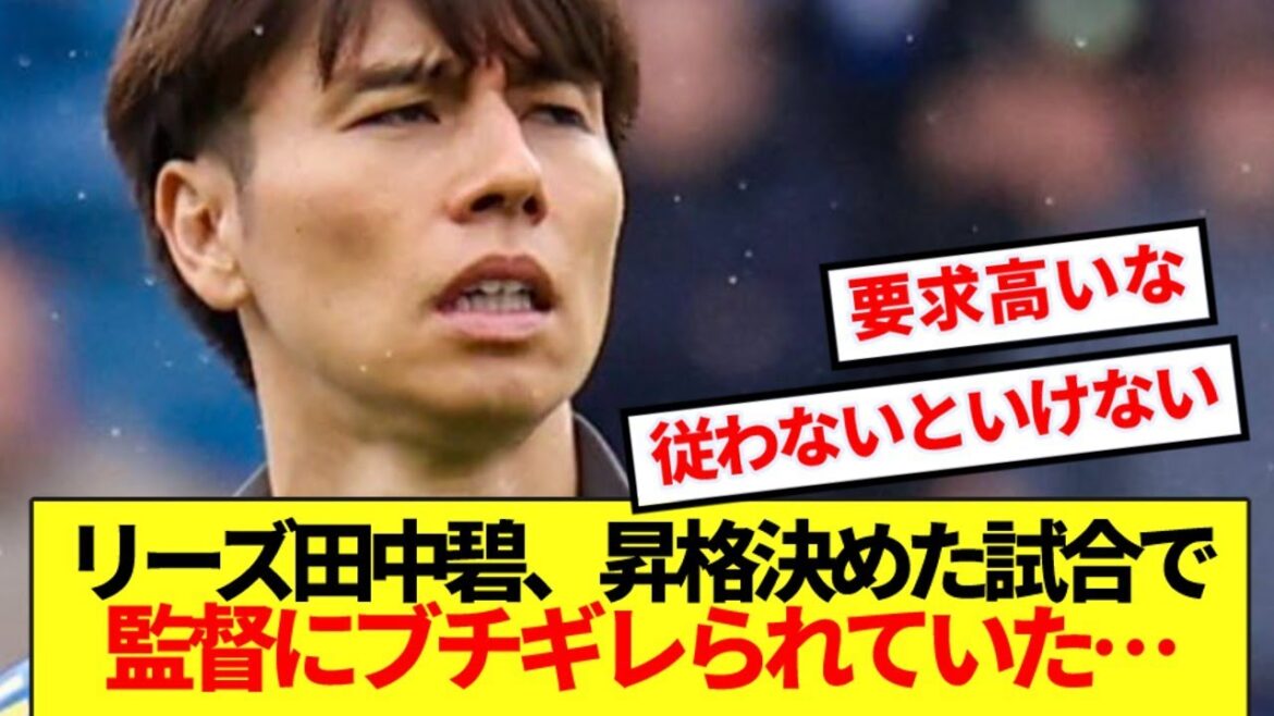 Leeds Tanaka Aoi semble avoir été énervé par le manager dans le match pour être promu en première ...