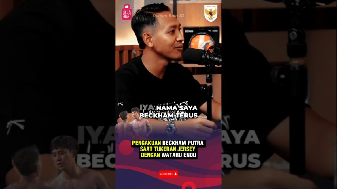 Beckham Putra au moment de l'échange de Jersey avec Wataru Endo Japonais et Liverpool Player # Beckhamputra