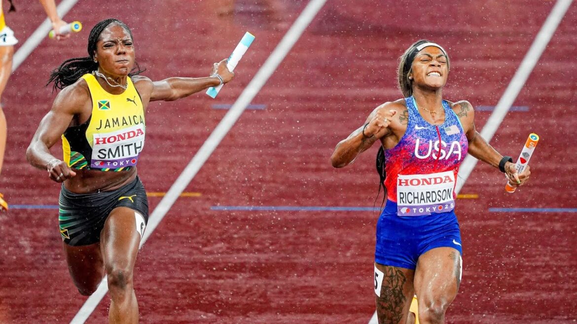 Watch - Final Final Race Final Tokyo World Athletics 2025, les États-Unis remportent 4 × 100m.