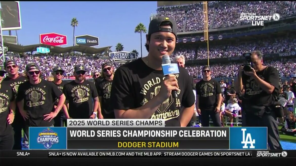 Shohei Ohtani se dit prêt à remporter une autre série mondiale et s'adresse à la foule du Dodger Stadium en anglais