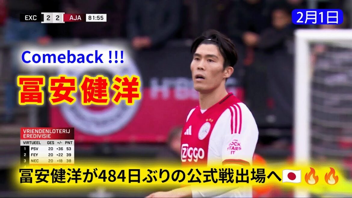 Je voudrais saluer le retour de Takehiro Tomiyasu. Après avoir été blessé pendant environ 500 jours, le meilleur défenseur du Japon est de retour sur le terrain !!!