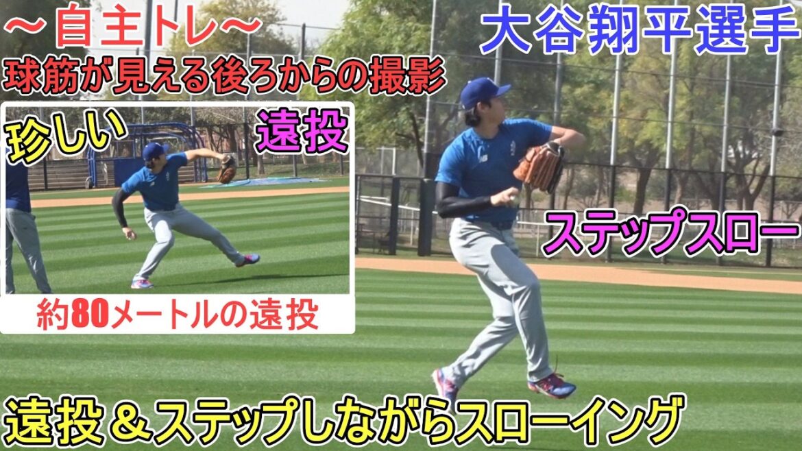 Lancer et lancer par étapes d'environ 80 mètres de long (photographiés de derrière là où le ballon est visible)[Shohei Ohtani]~ Entraînement indépendant ~ Shohei Ohtani Entraînement de printemps 2026