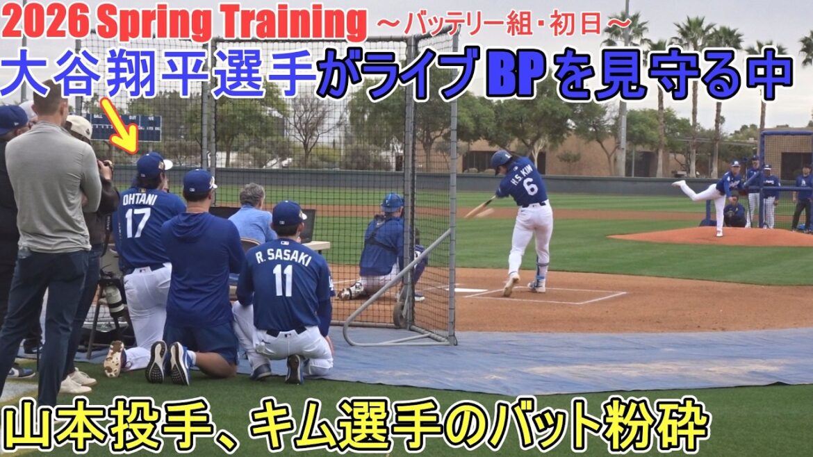 Regarder le BP en direct du lanceur Yoshinobu Yamamoto avec le lanceur Aki Sasaki[Shohei Ohtani]~ Groupe de batterie, premier jour ~ Entraînement de printemps Shohei Ohtani 2026