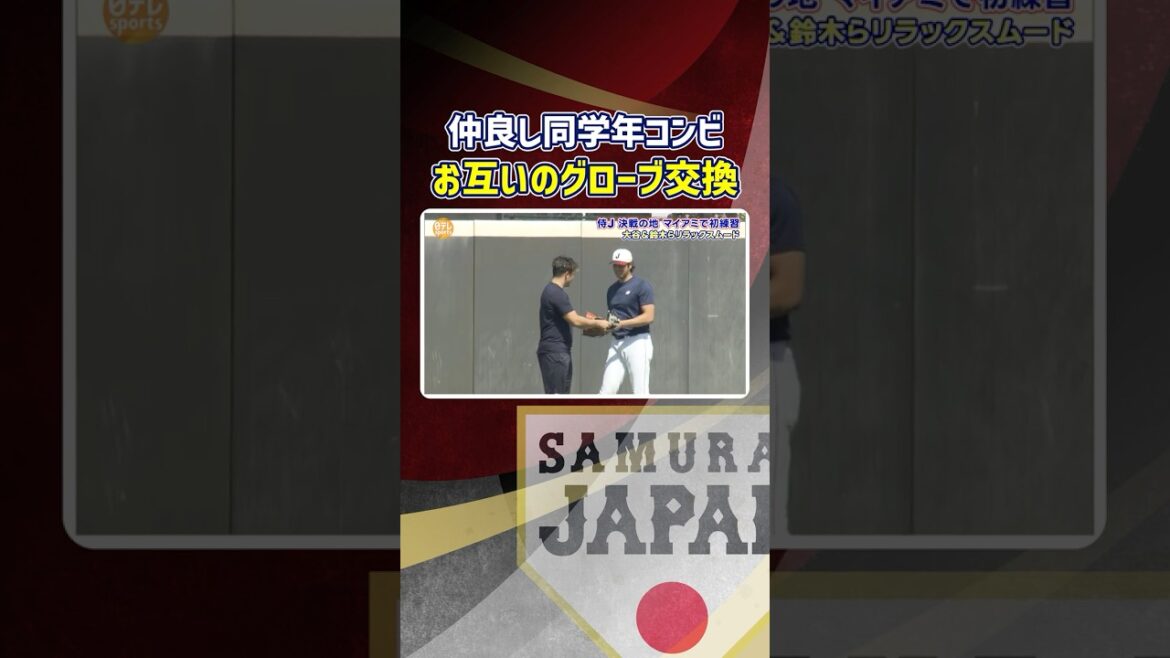 [Échange de gants avec de bons amis de la même année ! ]Shohei Otani et Seiya Suzuki s'entraînent ensemble à la défense sur le terrain | Classique mondiale de baseball (WBC) #shorts