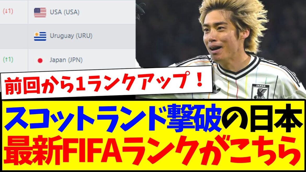 [Breaking News]Voici le dernier classement FIFA de l'équipe nationale japonaise qui a battu l'Ecosse ! ! !