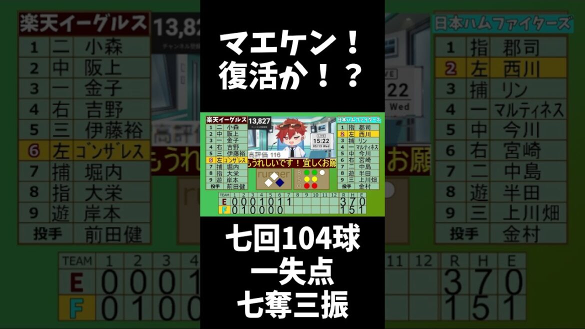 [Signes de récupération]Farm Rakuten Eagles Kenta Maeda 7 manches, 1 point autorisé, 7 retraits au bâton #shorts