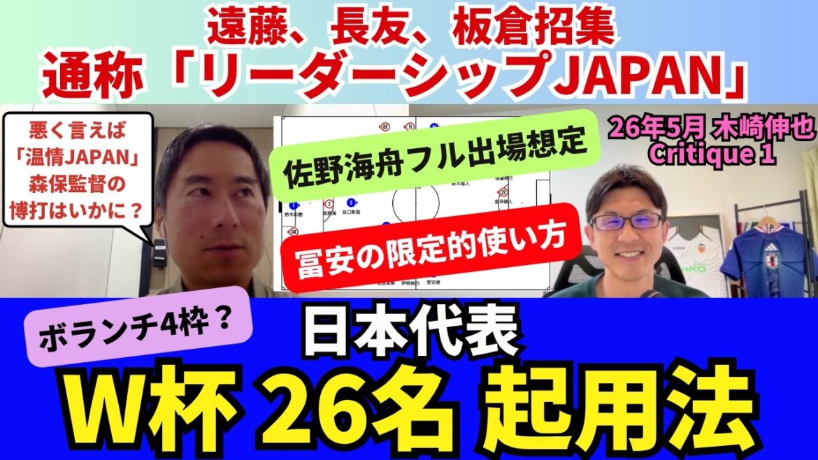 Comment utiliser les 26 membres de l'équipe nationale du Japon à la Coupe du monde. Il y a 4 postes de bénévoles, Kaishu Sano étant susceptible de participer à temps plein. Endo, Nagatomo et Itakura se sont réunis pour former un groupe communément appelé « Leadership Japon ». Utilisation limitée de Tomiyasu. ｜26 mai Shinya Kizaki Critique 1