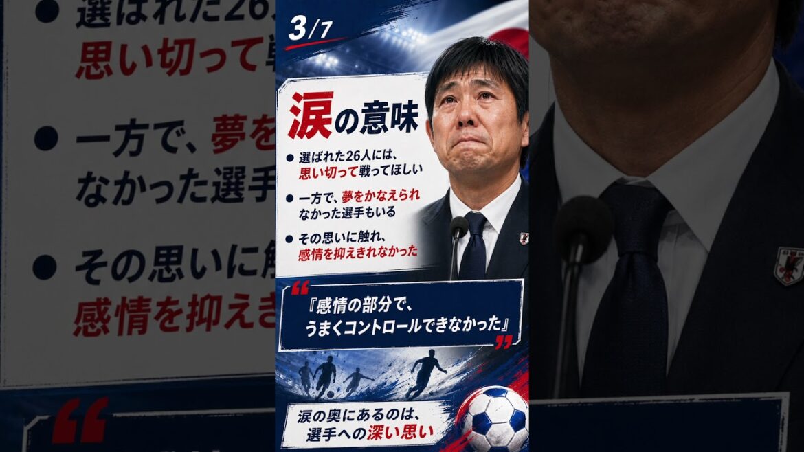 Pourquoi les larmes de l'entraîneur Moriyasu rendent-elles l'équipe plus forte ? - L'entraîneur Hajime Moriyasu verse des larmes lors de l'annonce de la composition de la Coupe du Monde - Le moment où il a exprimé sa gratitude non seulement aux 26 joueurs sélectionnés, mais aussi aux joueurs qui n'ont pas été sélectionnés - Les larmes ne sont pas un signe de faiblesse, mais un signe de responsabilité et d'empathie