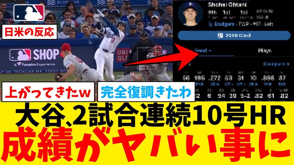 La performance de Shohei Otani monte en flèche avec un home run n°10 en 2 matchs consécutifs wwwwwwwwwww[Nan J Professional Baseball Reaction Collection][2ch Thread][5ch Thread][Shohei Otani][MLB][WBC][Dodgers]