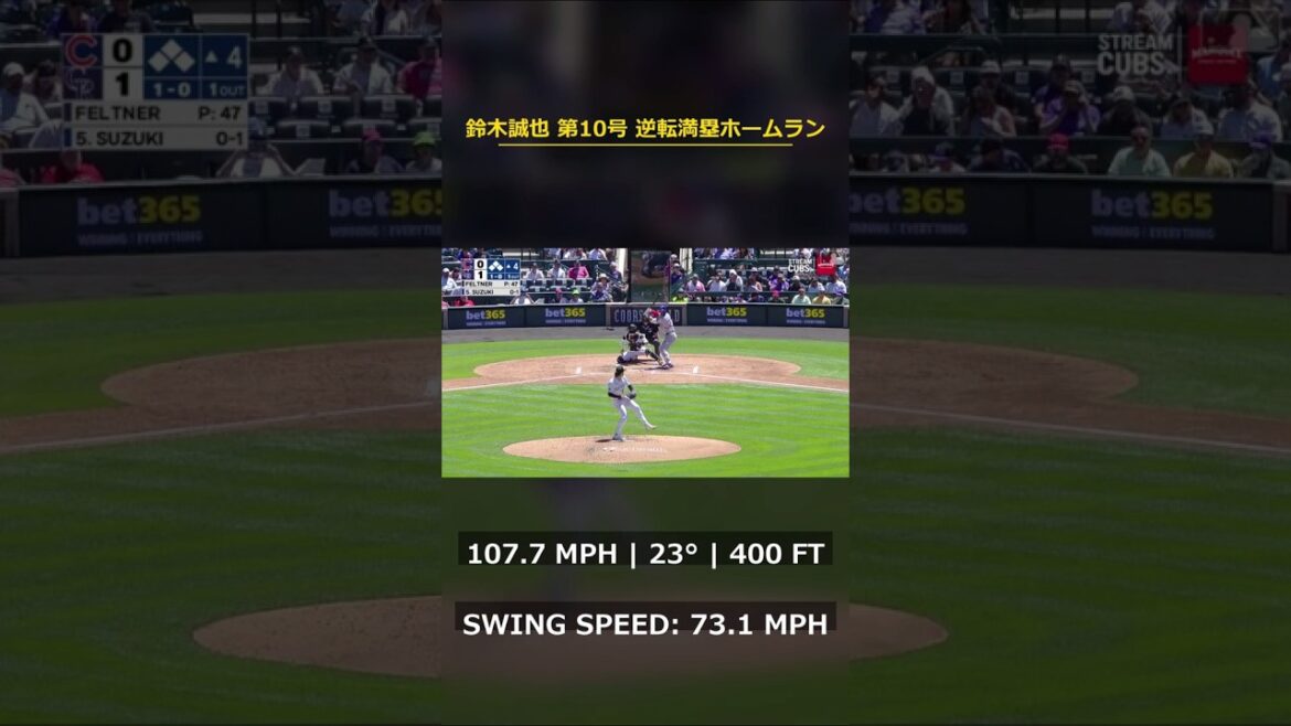 [Seiya Suzuki]Le n°10 est un home run spectaculaire avec les buts chargés ! Un revêtement de balle de 107,7 milles frappe les tribunes !