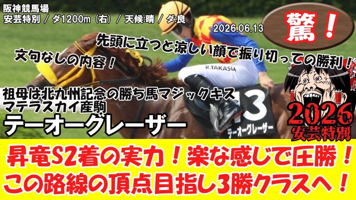 [Courses hippiques]La capacité de Shoryu S à la 2ème place ! Une victoire facile ! Viser le sommet de ce parcours vers la classe 3-win ! Spécial Aki (2026.06.13・Hanshin 10R) 2026 / Theo Glaser