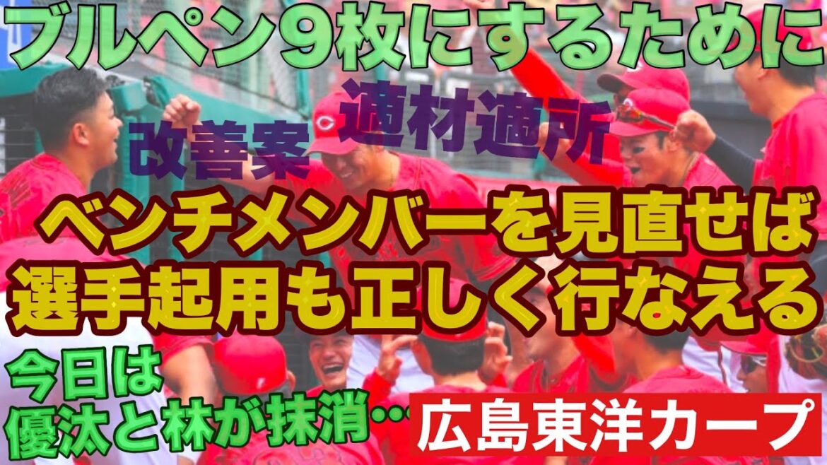 [Hiroshima Toyo Carp]Tout d'abord, parlons du match de Kenta Maeda contre Hanshin. Afin de maintenir le système d'enclos des releveurs à neuf pièces, nous examinerons les joueurs de banc et présenterons un plan d'amélioration. Voilà à quoi cela ressemble[Kenta Maeda][Kota Hayashi][Norihiko Nahara][Takahiro Arai][Carp]