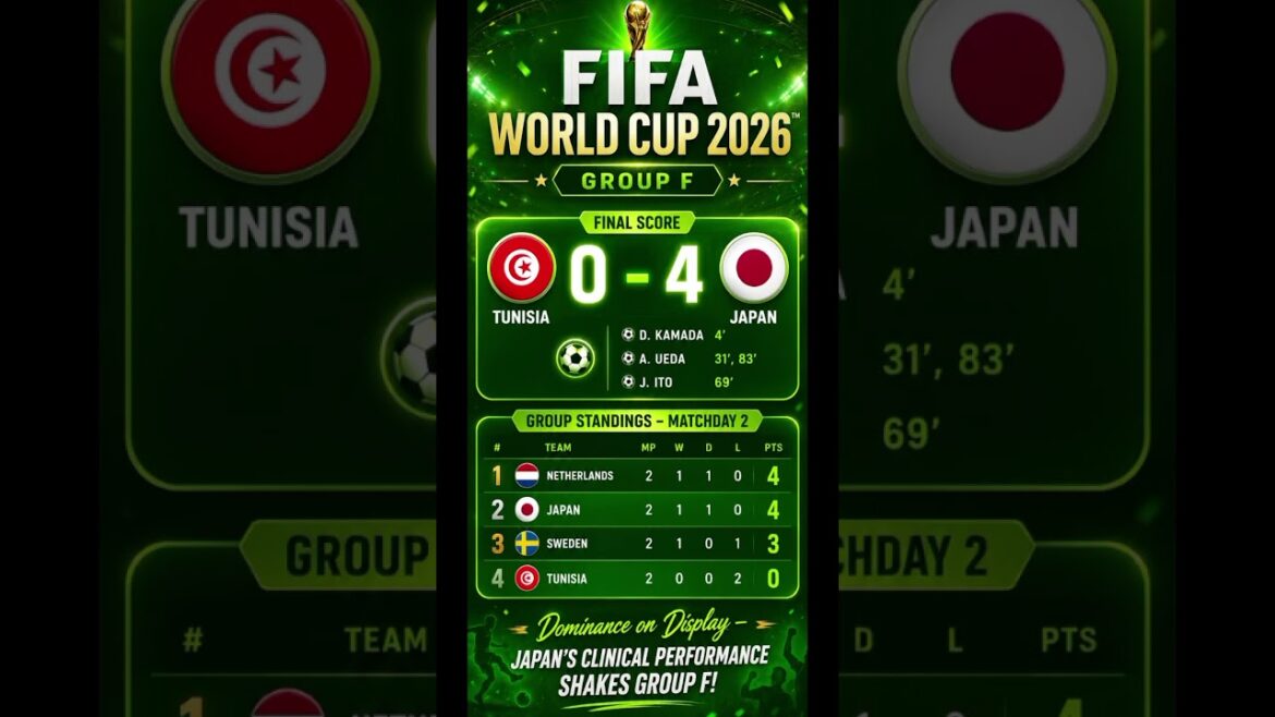 Coupe du Monde de la FIFA 2026 | Groupe F Shocker – La Masterclass 4-0 du Japon étourdit la Tunisie ! ⚽🔥#fifa #shorts Coupe du Monde de la FIFA 2026 | Groupe F Shocker – La Masterclass 4-0 du Japon étourdit la Tunisie ! ⚽🔥#fifa #shorts