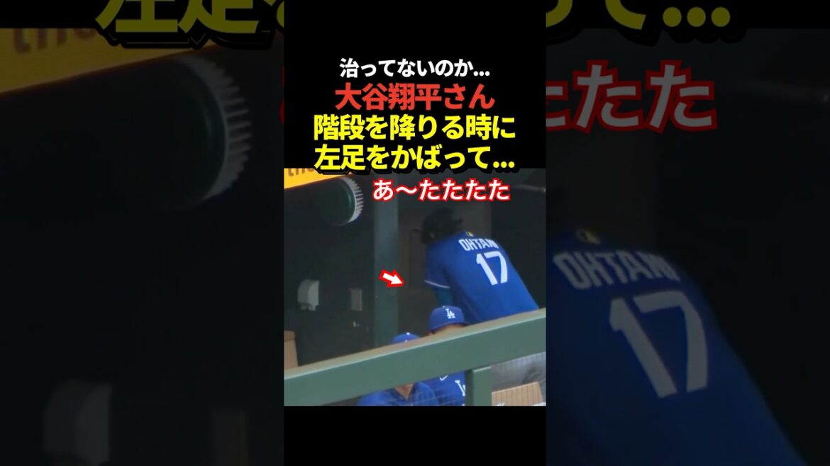 On dirait que Shohei Otani descend les escaliers tout en protégeant sa jambe gauche !