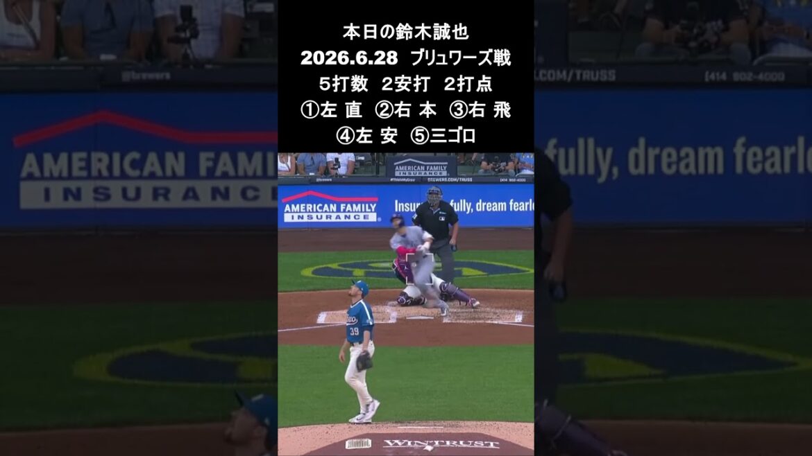 [Seiya Suzuki]2026.6.28 « Home run n°12 à 2 points en 2 matchs » contre Brewers #Seiya Suzuki #Cubs #mlb