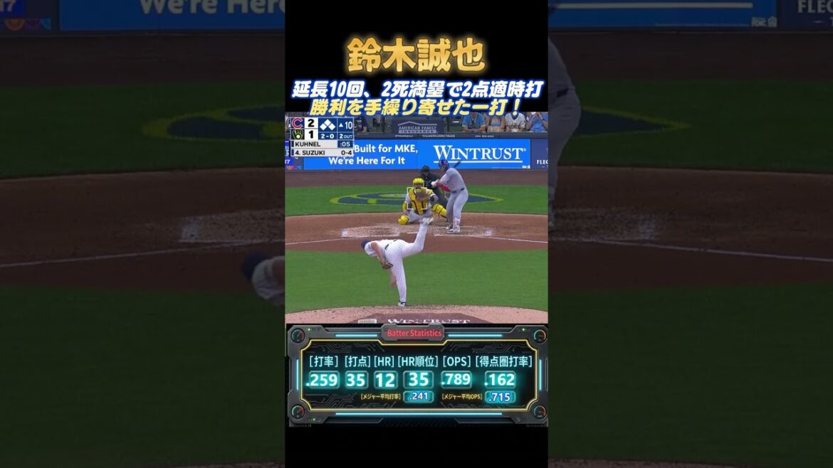 [6/29]Seiya Suzuki réussit un coup sûr de 2 points en 10ème manche avec deux retraits et les buts chargés ! Les louveteaux ont battu le leader Brewers[jeu Brewers]