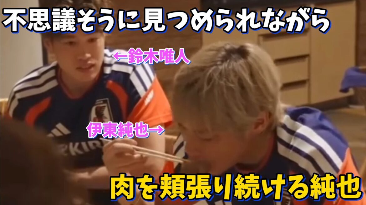 Junya Ito est tellement adorable qu'il n'arrête pas de se bourrer la bouche de viande pendant que Yuito Suzuki le regarde étrangement !