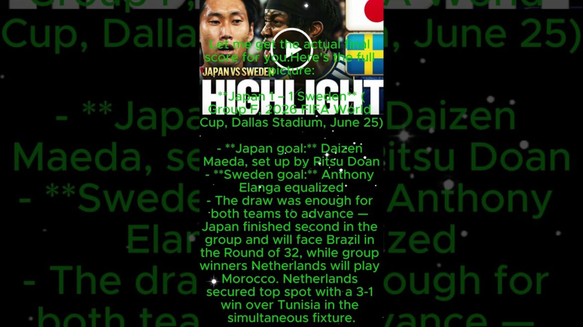 🇯🇵 Japon 1-1 🇸🇪 Suède Highlights | Tous les buts et faits saillants du match prolongé | Coupe du Monde FIFA 2026#Japon 🇯🇵 Japon 1-1 🇸🇪 Suède Highlights | Tous les buts et faits saillants du match prolongé | Coupe du Monde FIFA 2026#Japon