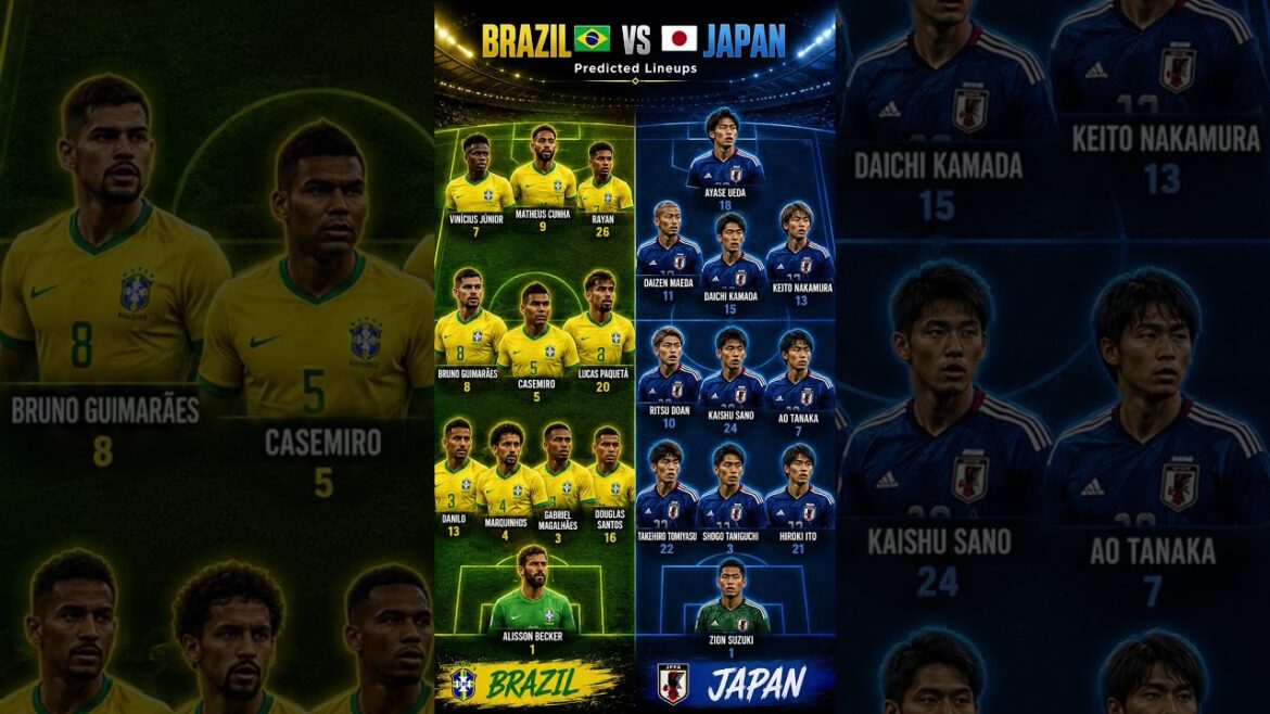 Brésil 🇧🇷 vs Japon 🇯🇵 Compositions prévues 2026 | Brésil vs Japon XI de départ | Short de foot