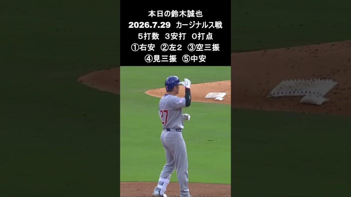 [Seiya Suzuki]2026.7.29 "3 coups sûrs, 2 points produits ! 4 matchs consécutifs avec coup sûr et 16 matchs consécutifs sur les buts" contre les Cardinals #Seiya Suzuki #Cubs #mlb